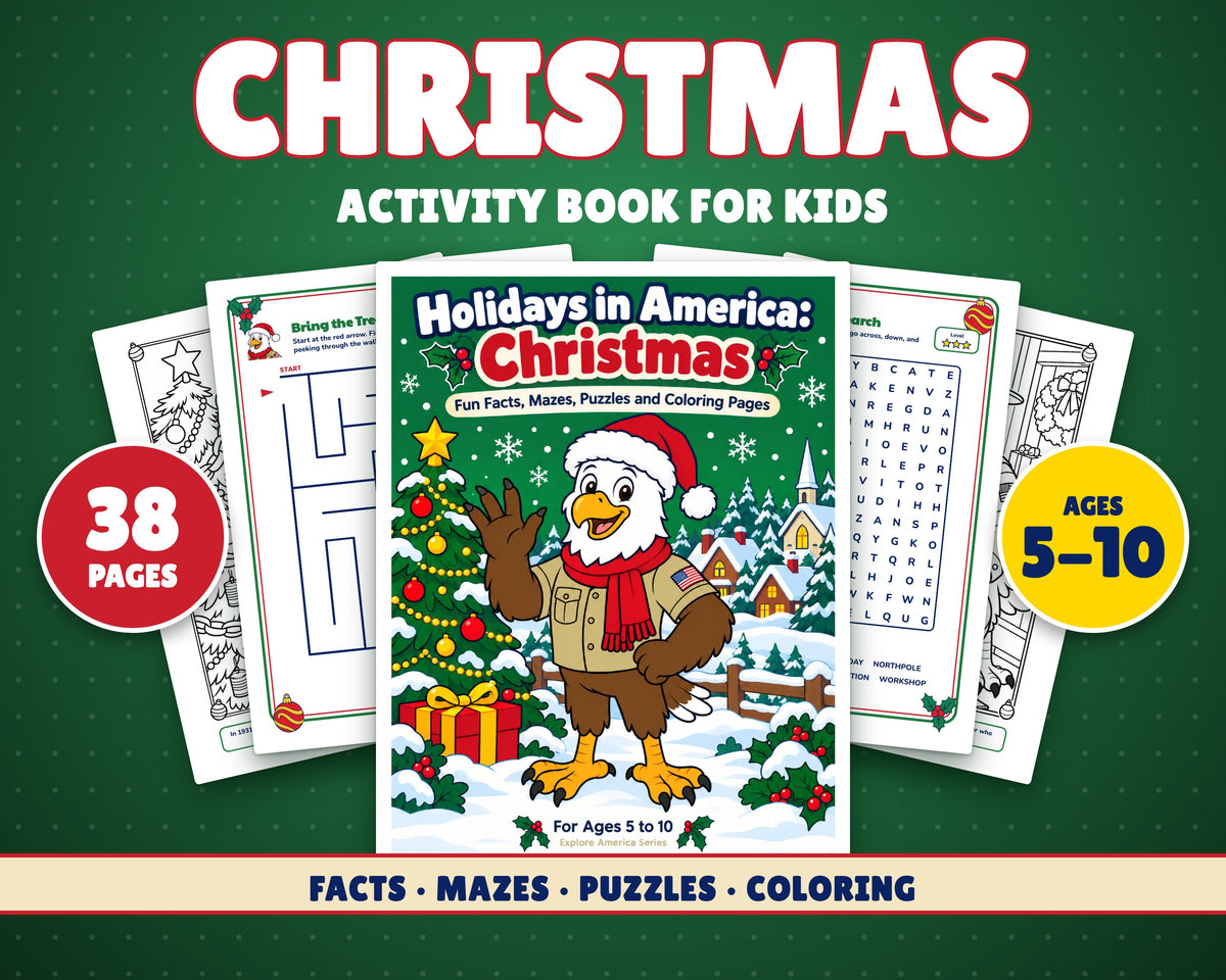 Christmas Activity Book for Kids Ages 5-10, printable PDF cover