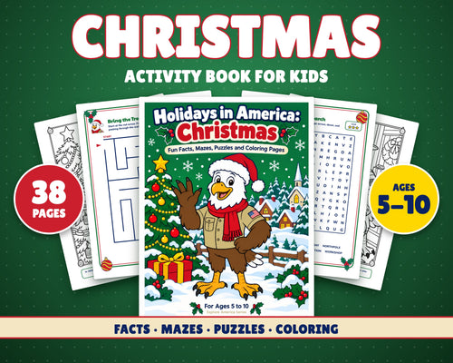 Christmas Activity Book for Kids Ages 5-10, printable PDF cover