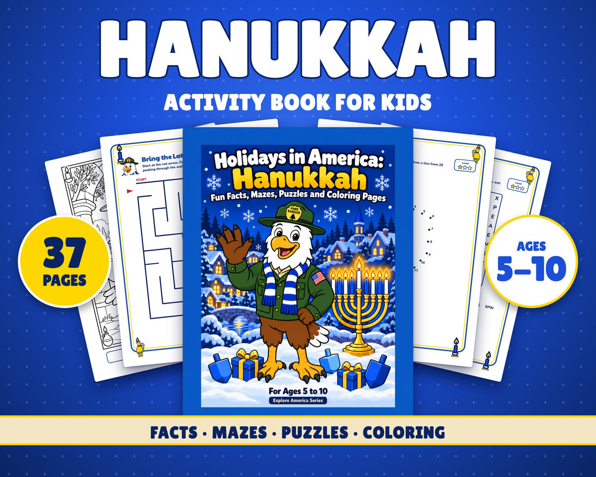 Hanukkah Activity Book for Kids Ages 5-10, printable PDF cover