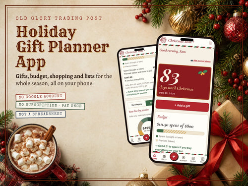 Holiday Command Center gift planner and budget tracker app on a phone