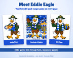 Meet Eddie Eagle, the park ranger guide in the Hanukkah activity book