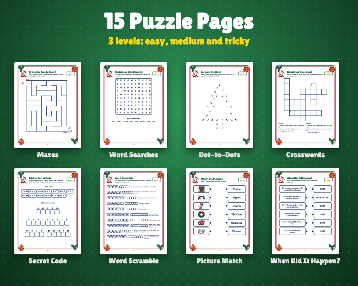 Christmas mazes, word searches and puzzles for kids ages 5-10