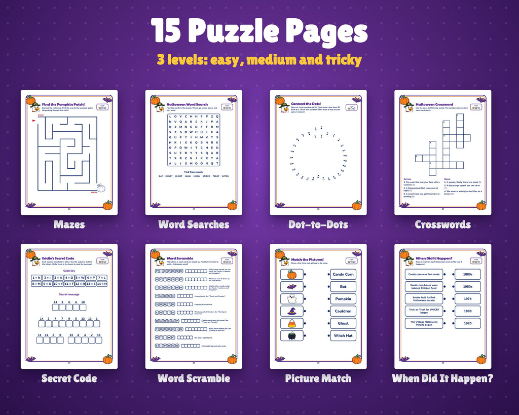Holidays in America: Halloween Activity Book for Kids, Ages 5-10 (37-Page Printable PDF)