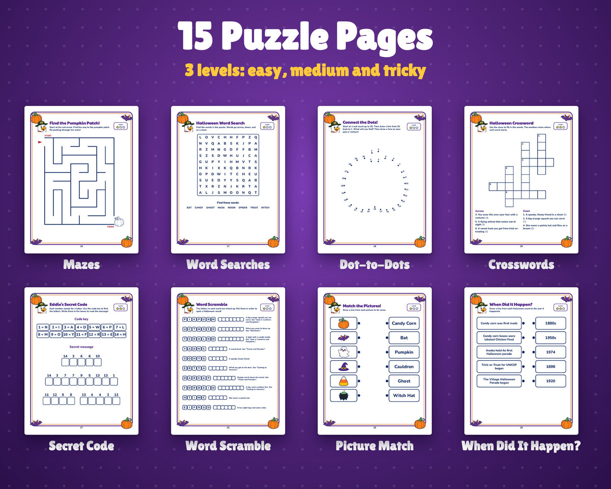 Holidays in America: Halloween Activity Book for Kids, Ages 5-10 (37-Page Printable PDF)