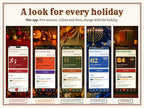 Holiday themes: Christmas, Halloween, Thanksgiving, Hanukkah and Kwanzaa