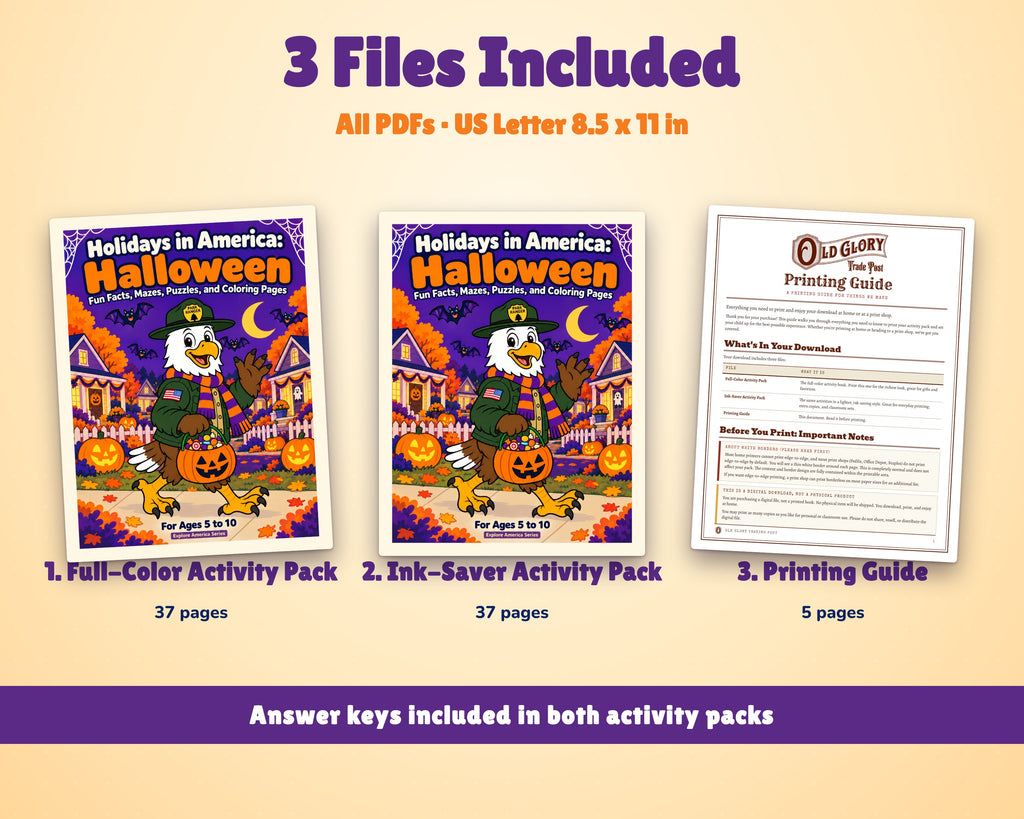 Holidays in America: Halloween Activity Book for Kids, Ages 5-10 (37-Page Printable PDF)