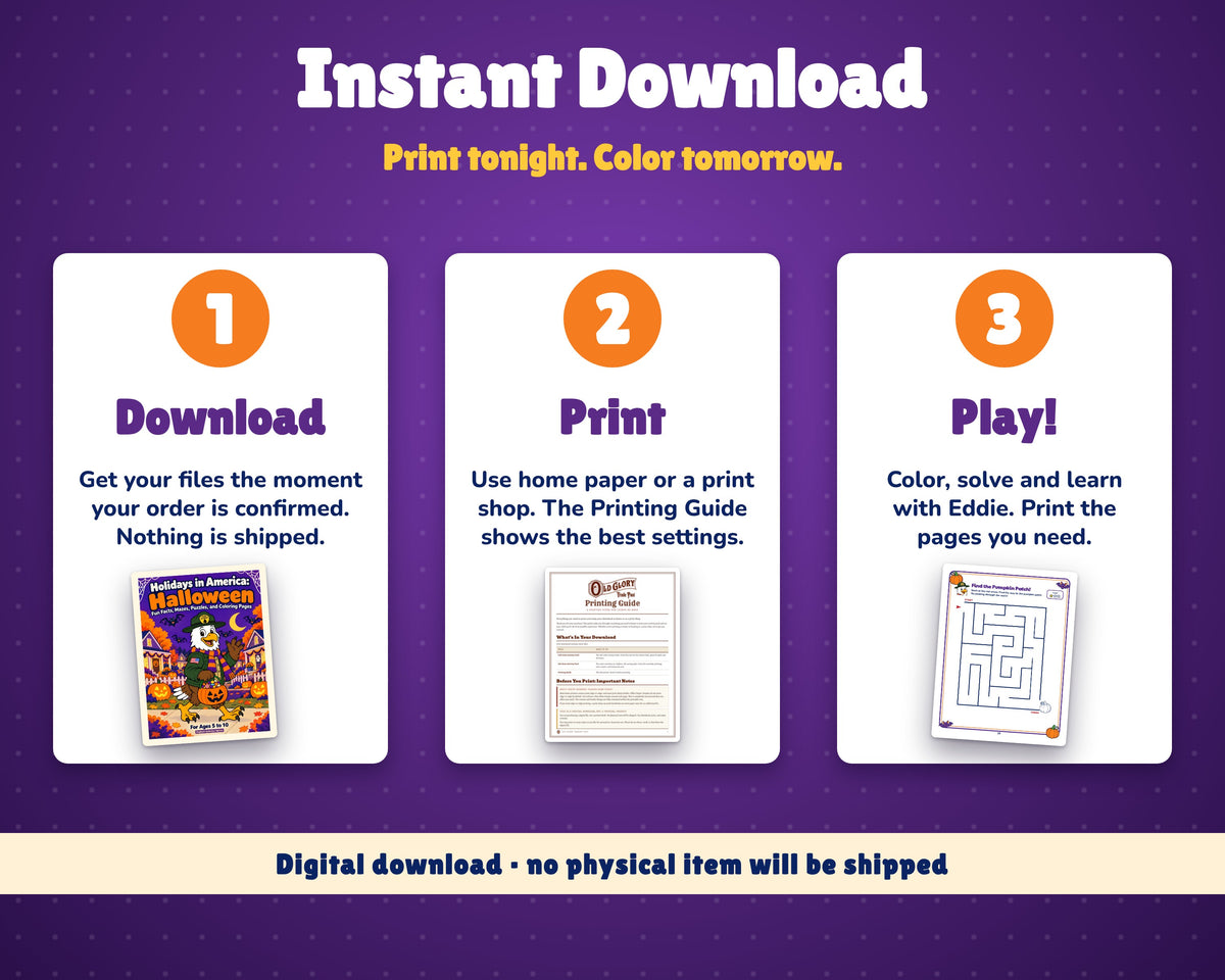 Holidays in America: Halloween Activity Book for Kids, Ages 5-10 (37-Page Printable PDF)
