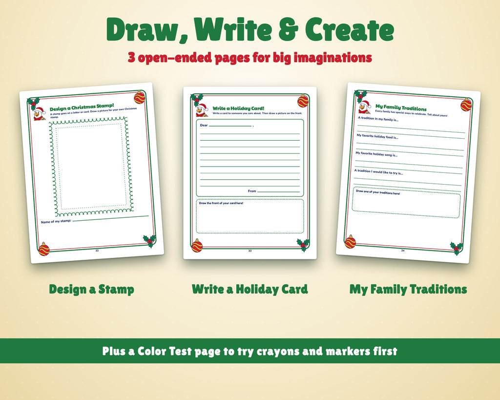Draw-and-write creative pages from the Christmas activity book