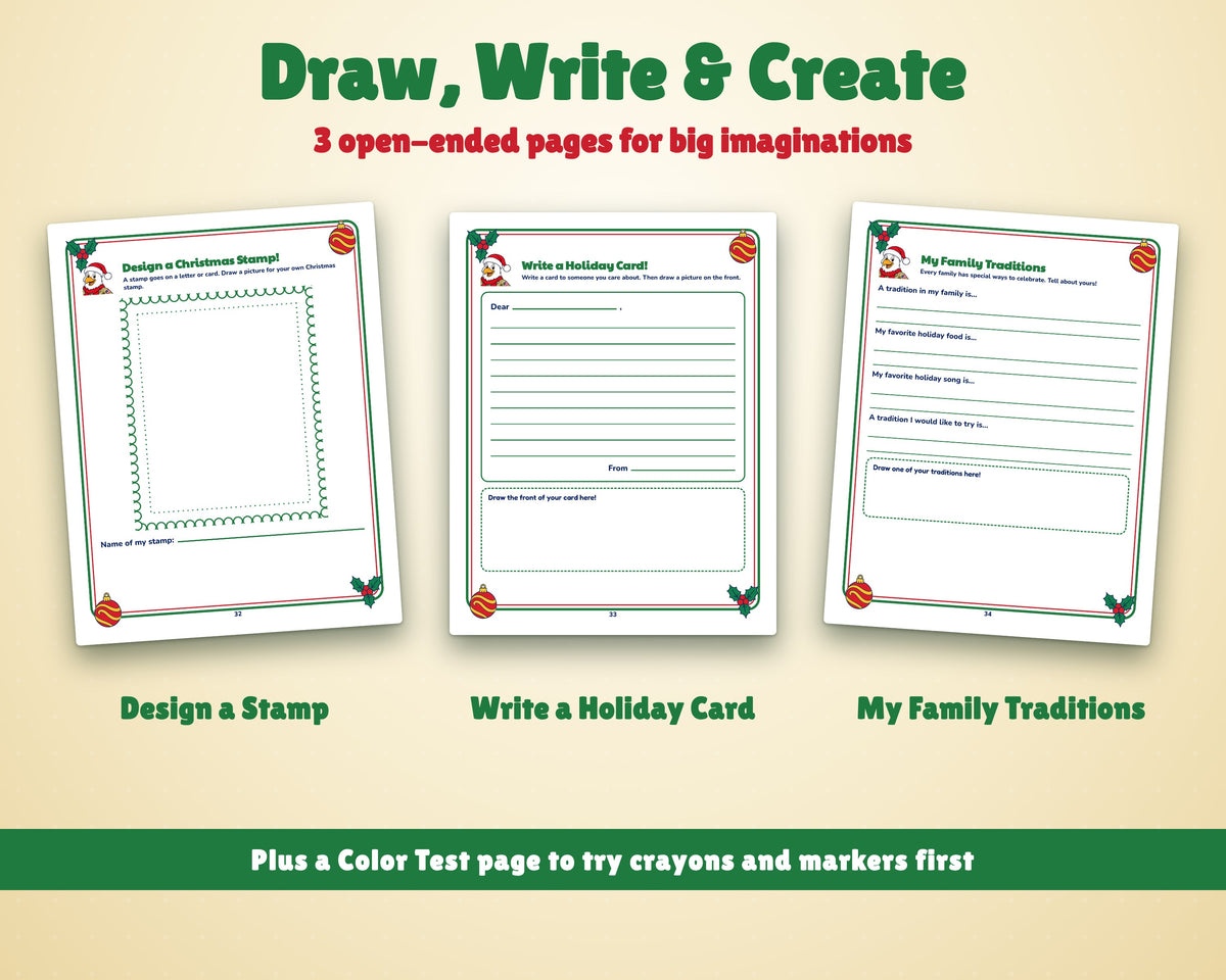 Draw-and-write creative pages from the Christmas activity book