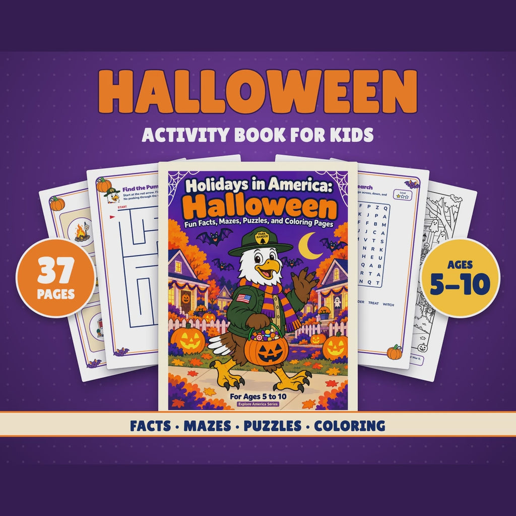 Holidays in America: Halloween Activity Book for Kids, Ages 5-10 (37-Page Printable PDF)
